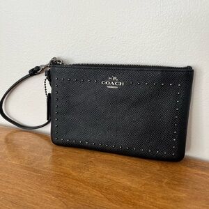 Black Coach Wristlet with Zip-Top and Studs